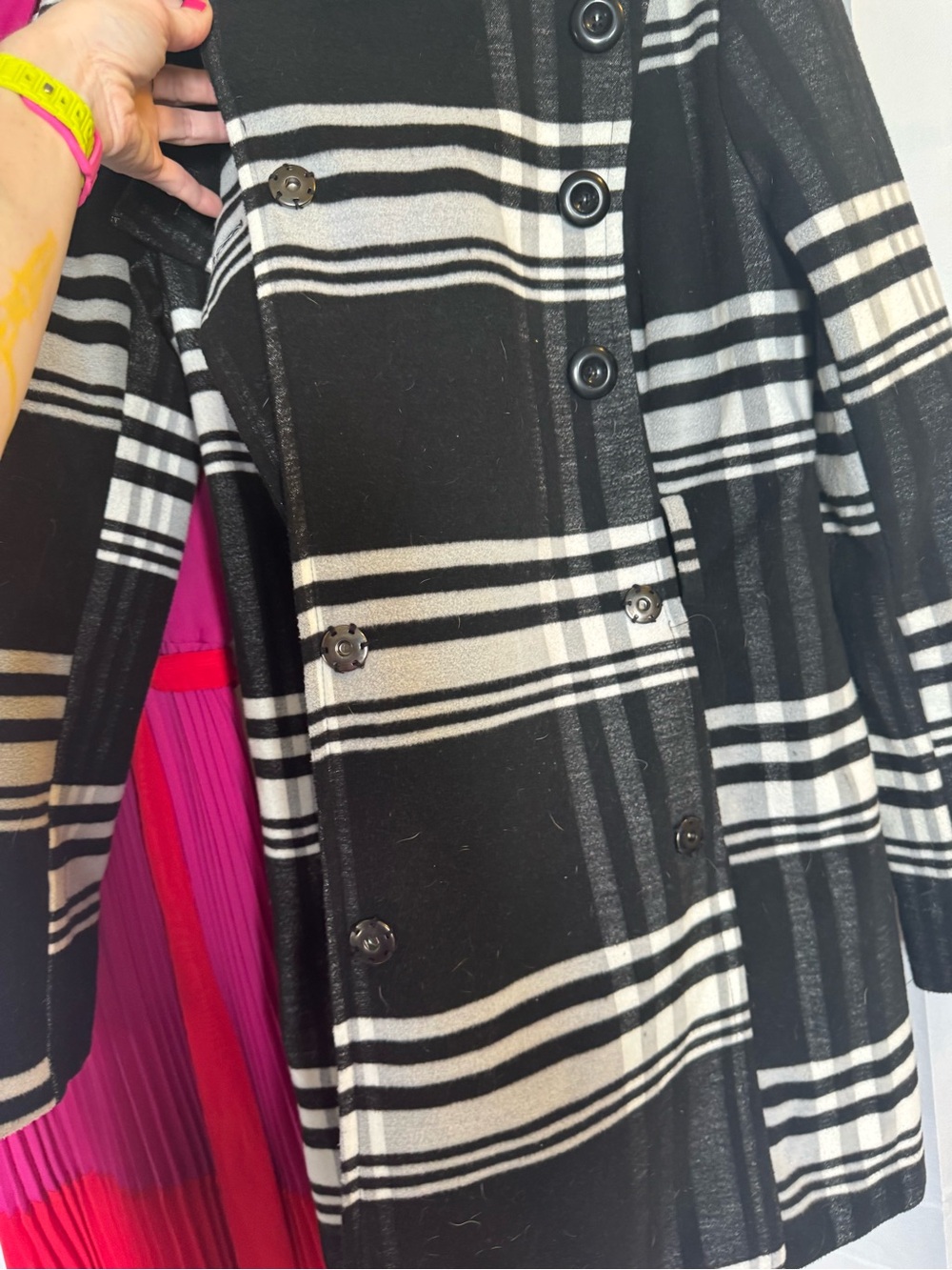 BCX Black and White Plaid Pea Coat - Picture 4 of 5